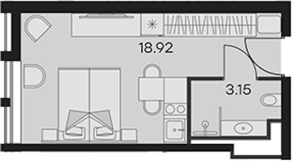 Квартира студия 22.07 м², 14/15 эт., Апарт-отель «Апарт-отель 25-7 Заневский»